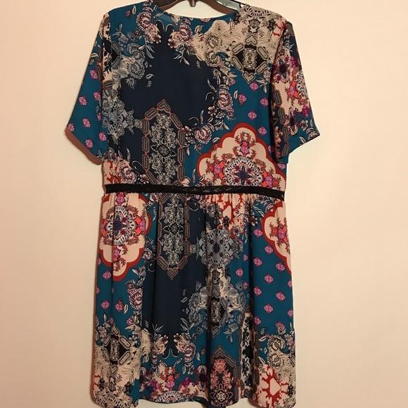 Womens Charles Henry Lace Trim Print Dress - Picture 5 of 8